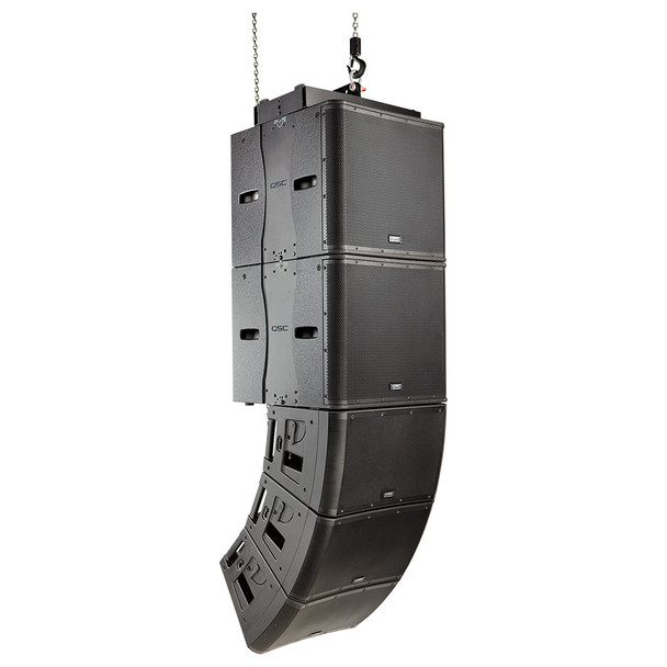 QSC KLA181 BK 18 inch 1000W subwoofer with integrated flying hardware in array. EMI Audio