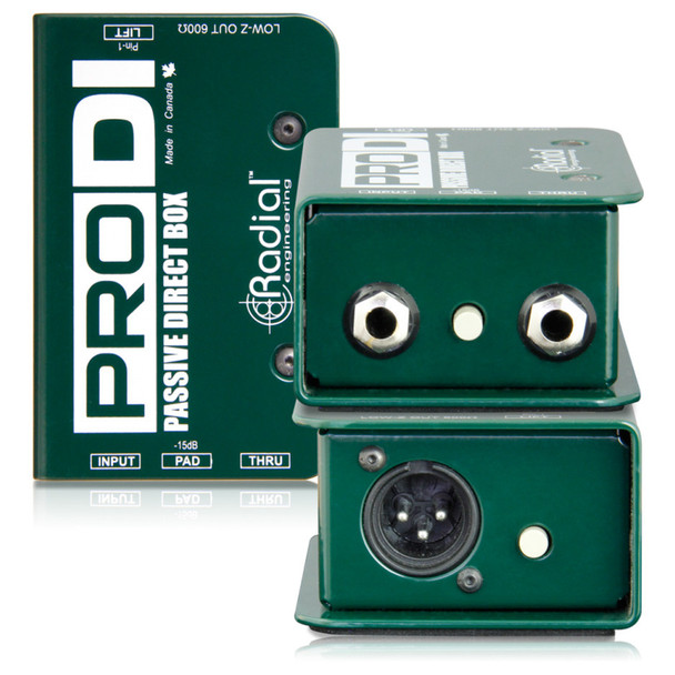 RADIAL ProDI passive DI for high output acoustic, guitar bass & keyboards front and back view EMI Audio