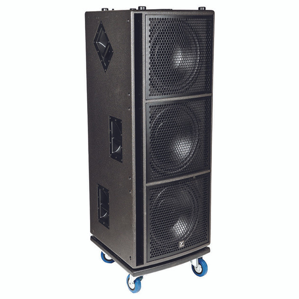 Yorkville SA315S Synergy Array Series Powered Subwoofer angled view - CASTERS SOLD SEPARATELY