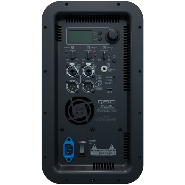 QSC KC12 Powered Column Speaker with Bluetooth inputs back panel