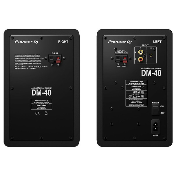 PIONEER DJ DM-40 compact 4" 21W desktop monitors rear view. EMI Audio