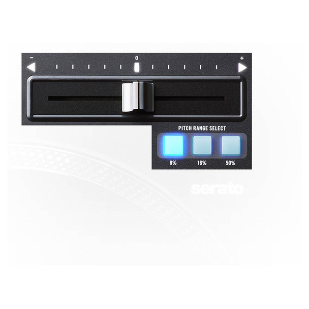 Pitch range
Flexible pitch control to 8/16/50% ranges with a precise, dualresolution slider.