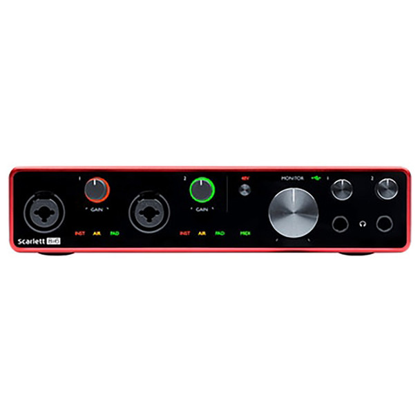 Focusrite Scarlett 8i6 front inputs and outputs