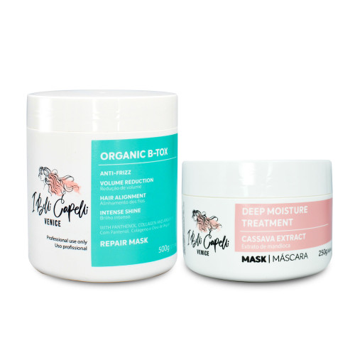 Kit Venice I Belli Capelli Organic B-Tox 500g/17.6 oz and Cassava Mask Mandioca 250g/8.8 oz Kit Venice I Belli Capelli Organic B-Tox 500g/17.6 oz and Cassava Mask Mandioca 250g/8.8 oz