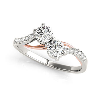 14k White and Rose Gold Two Stone Diamond Ring