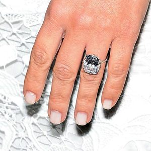 A close-up of her humongous ring from Kanye