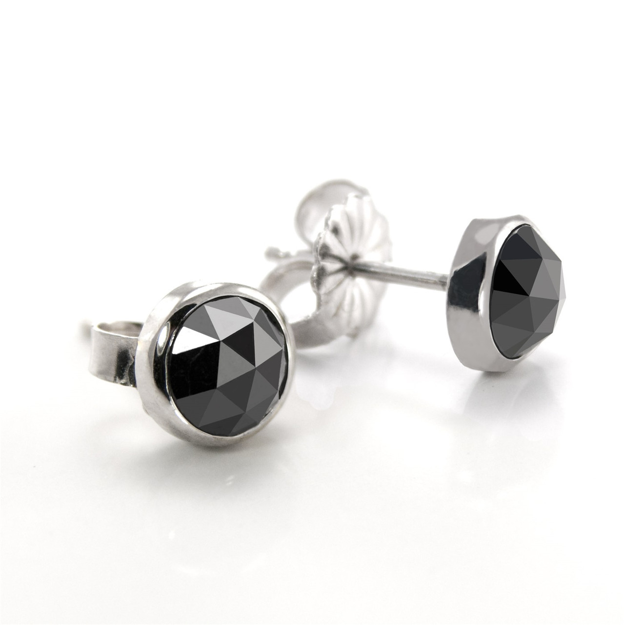Rose Cut Black Diamond Earrings set in 14K White Gold
