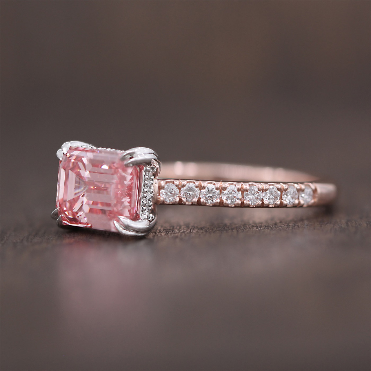 Pink Diamond and White Diamond 3 Stone Platinum Ring (wow!)