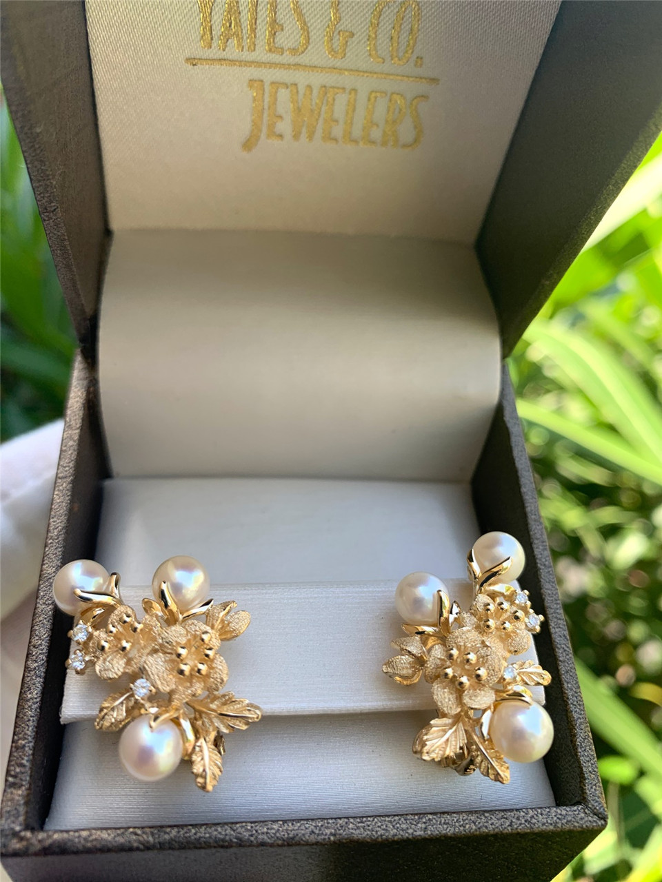 Gold pearl and diamond shop earrings