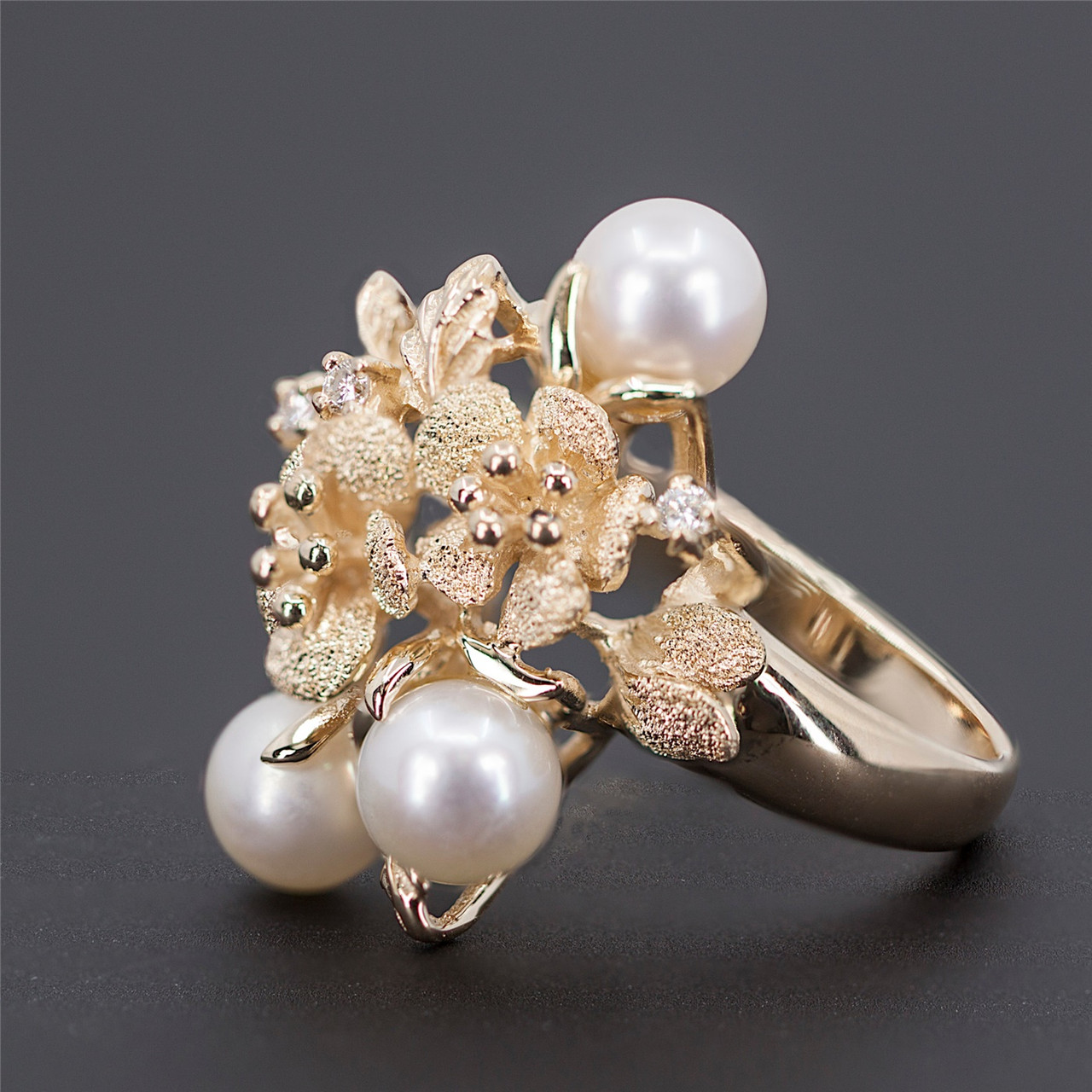 Estate 14K yellow gold, pearl and diamond 