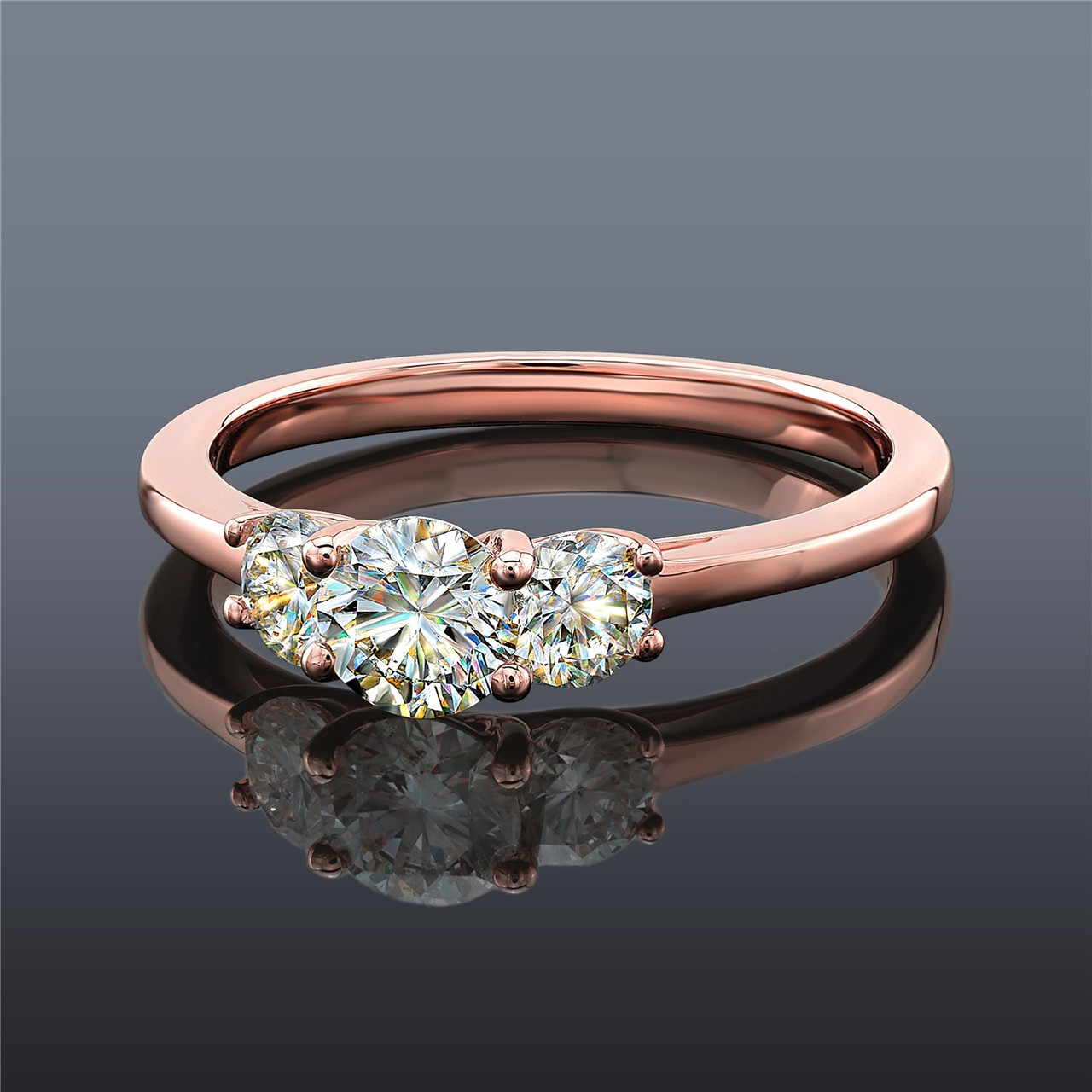 Facets of Fire Diamond 3 Stone Band in Rich 14K ROSE Gold, WOW!