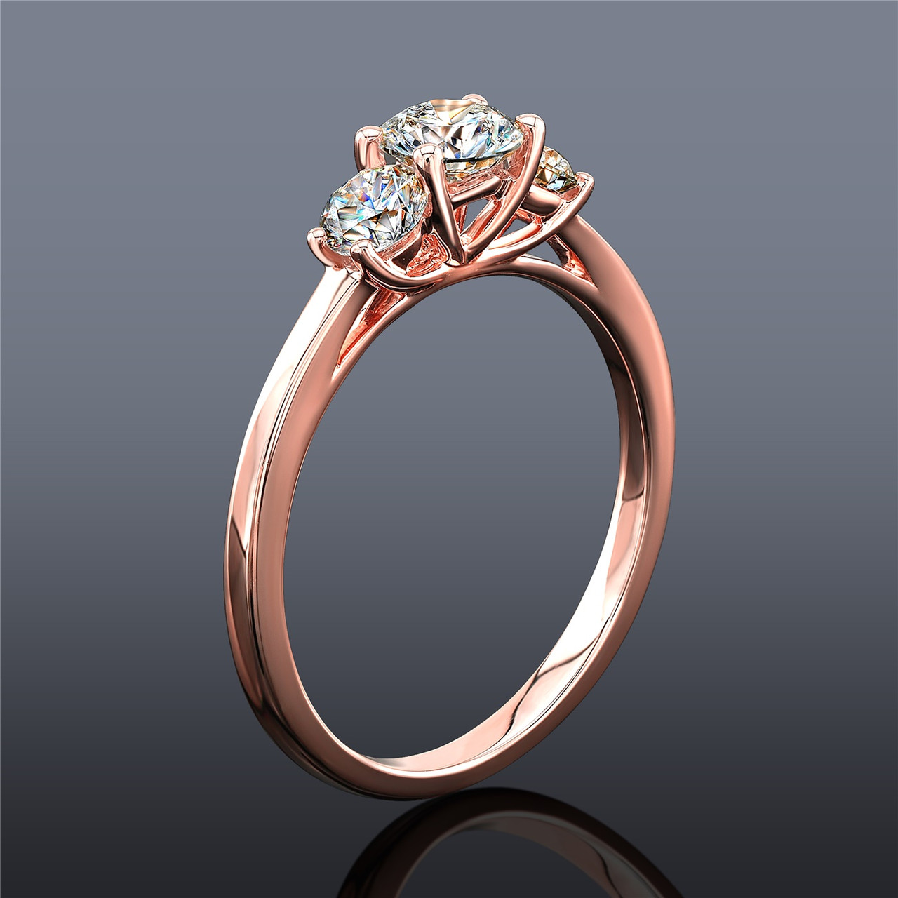 Facets of Fire Diamond 3 Stone Band in Rich 14K ROSE Gold, WOW!