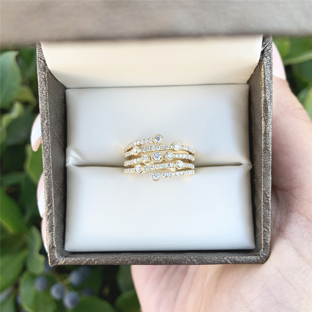 14k Yellow Gold & .65ctw Five Row Diamond Ring