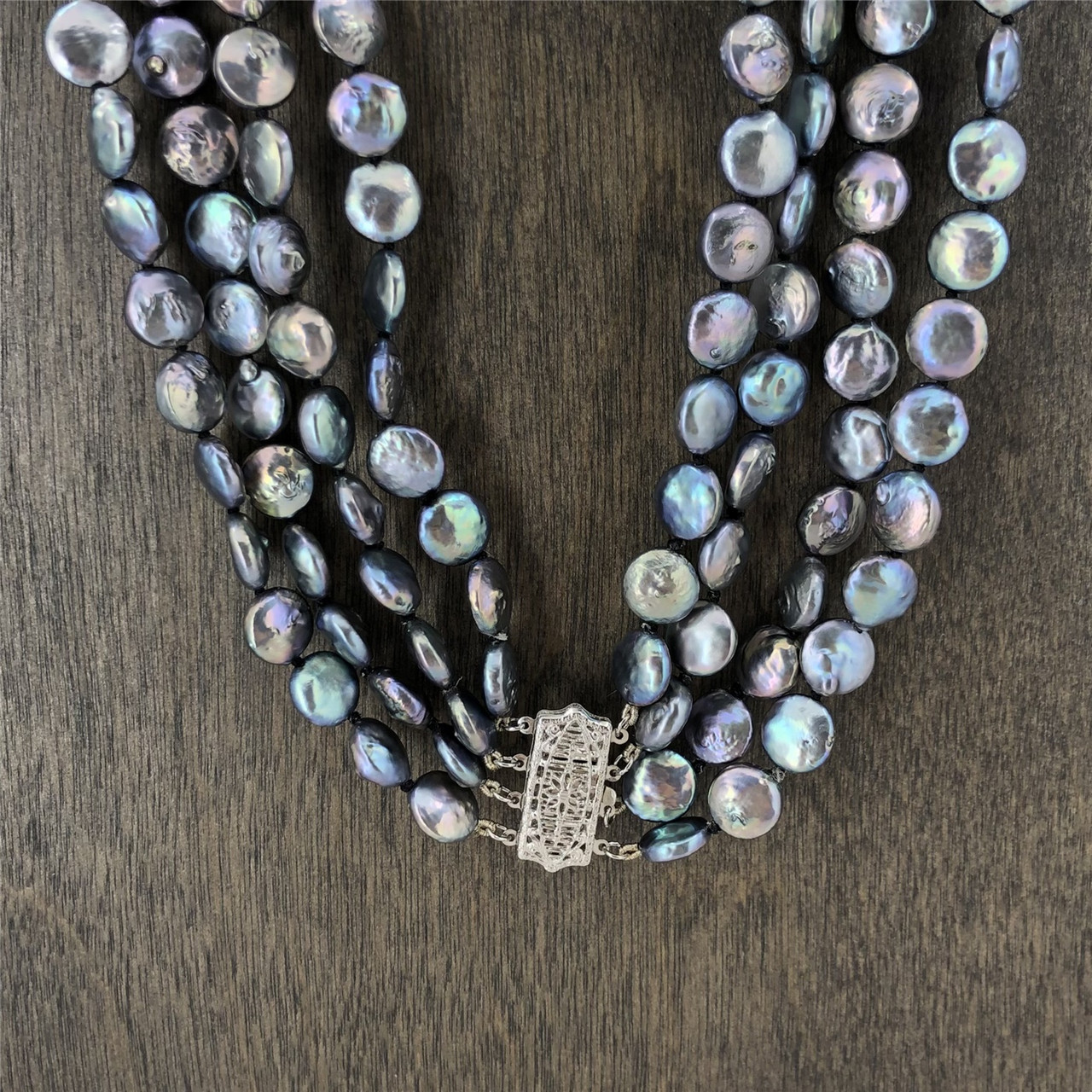 Bold and Beautiful - Biwa Pearl Necklace Set in Large Peacock Blue Pearls