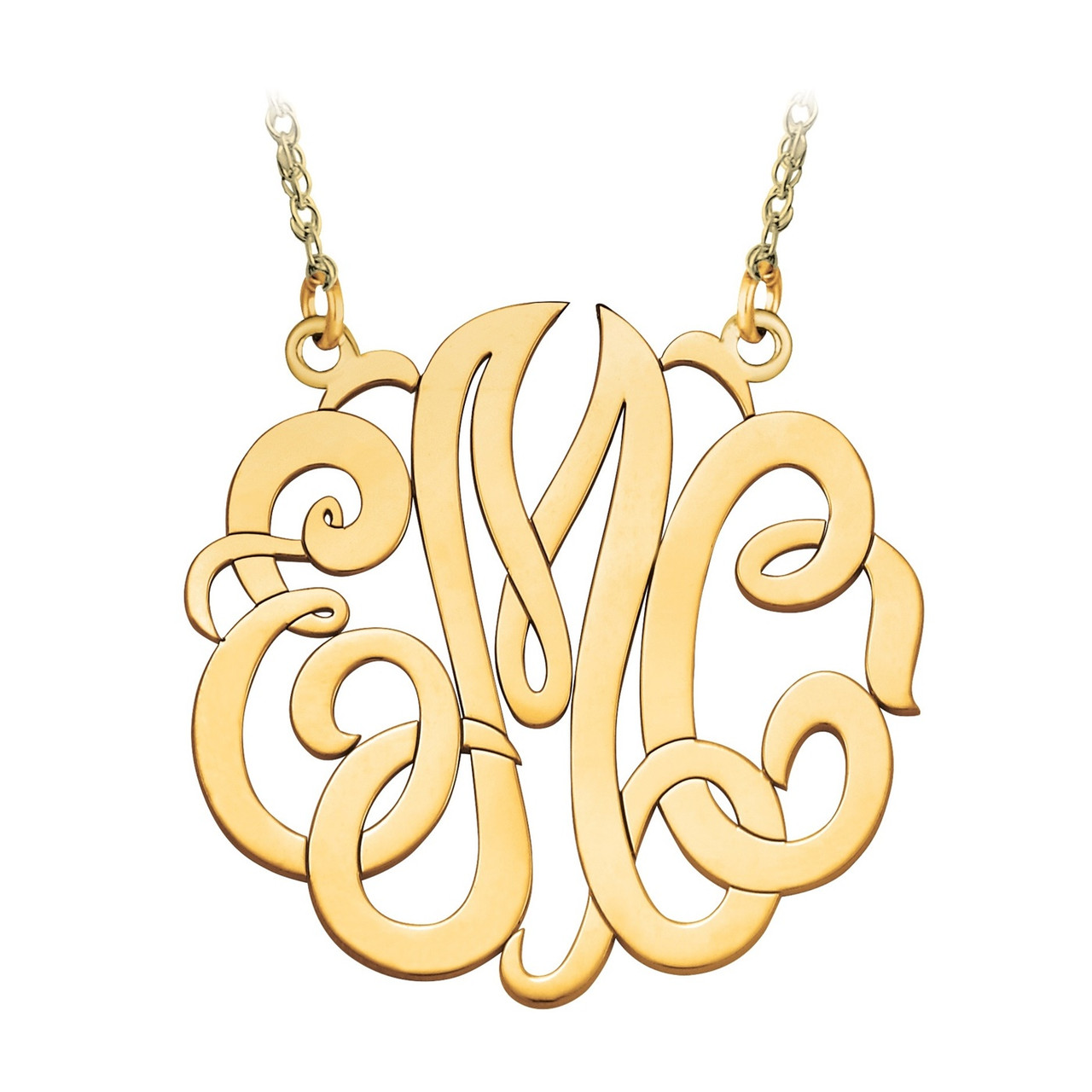 Large 10K Gold Script Monogram Necklace