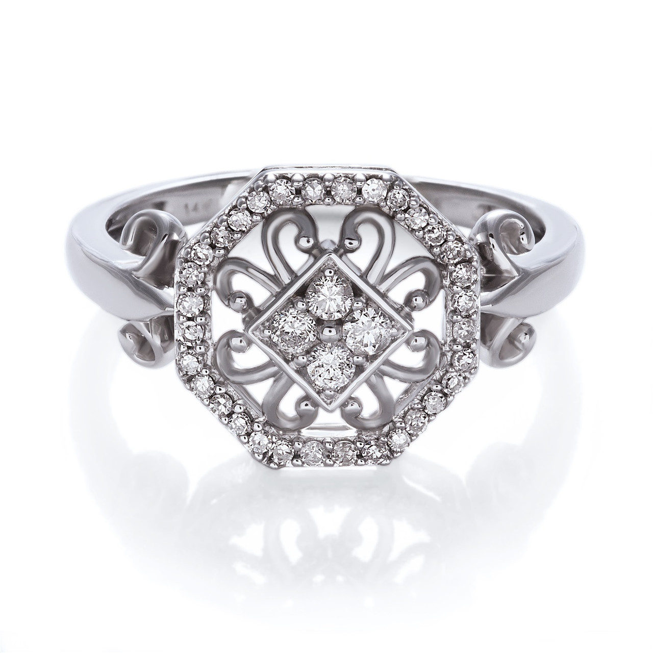 Ladies 14K Hexagon Shaped Diamond Cluster Ring