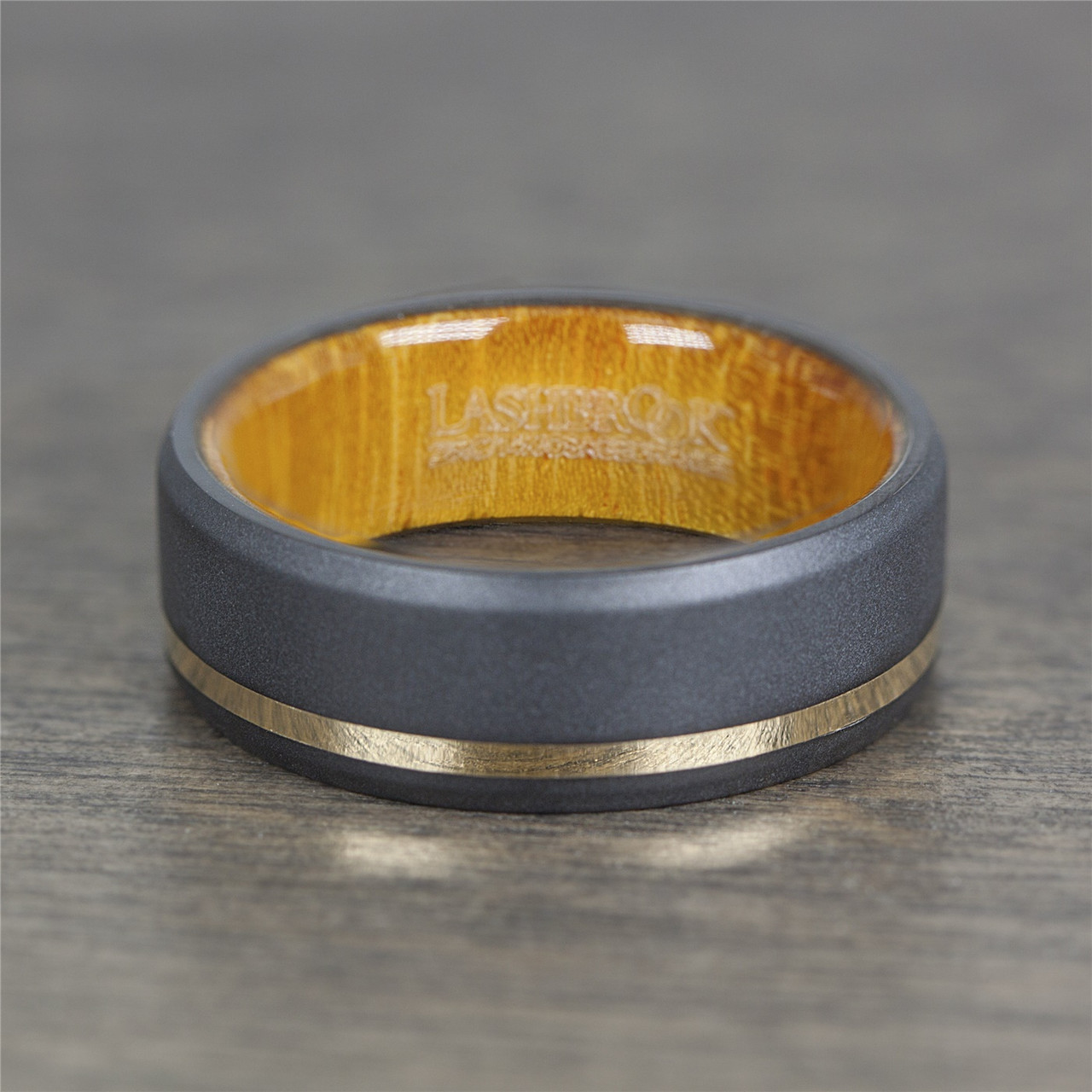 Black Zirconium, 14K Yellow Gold & Osage Orange Wood Men's Wedding