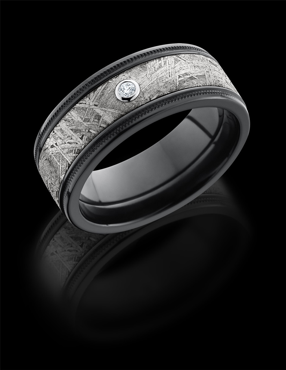 Lashbrook Meteorite & Diamond Mens Ring - Black Zirconium