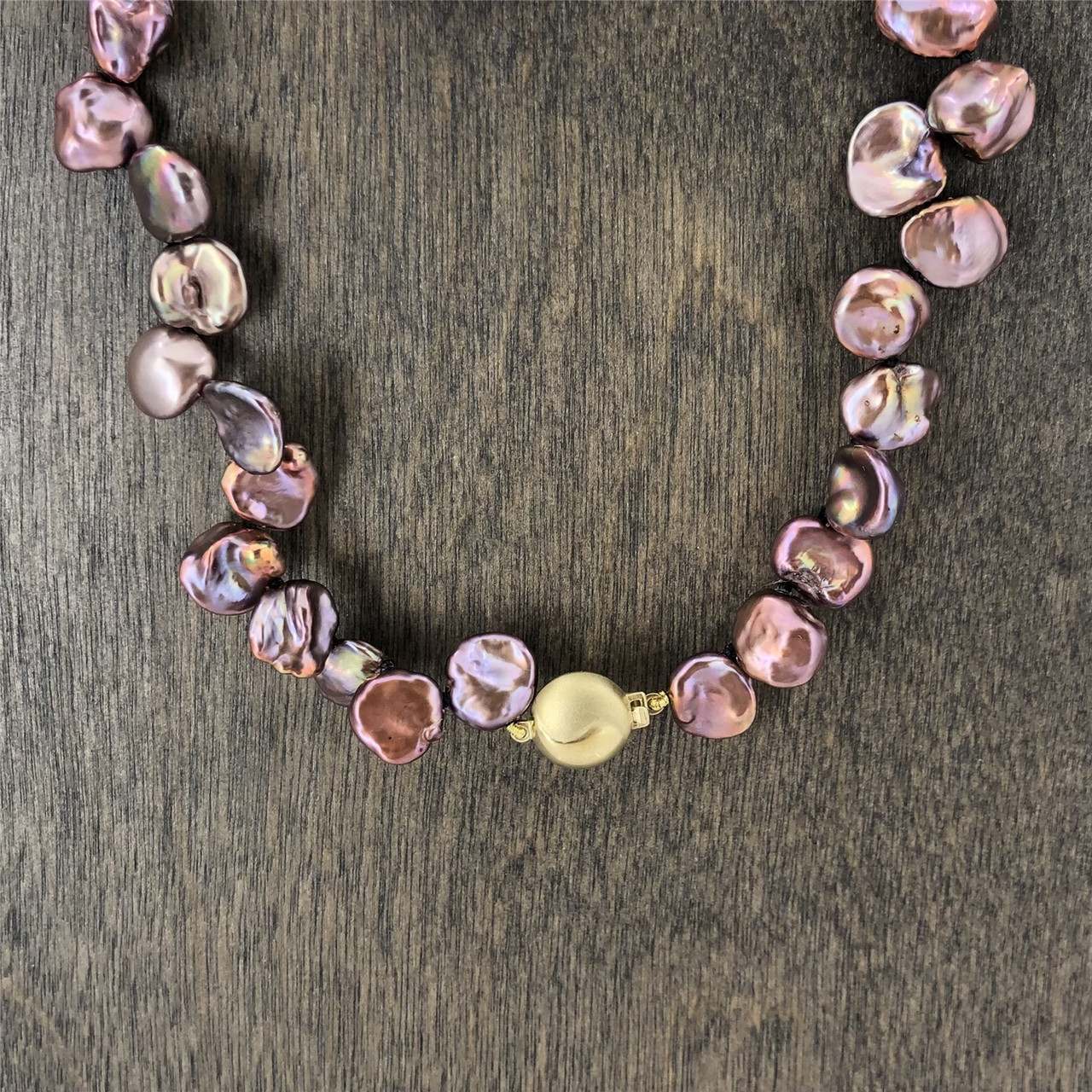 14k Yellow Gold Burgundy Keshi Pearl Strand