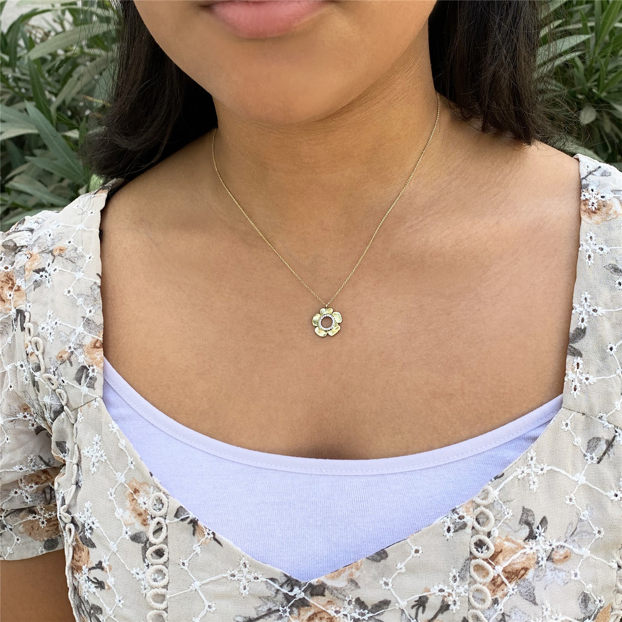 14k Yellow Gold, Diamond Flower Meira T 