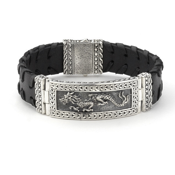 Sterling Silver Naga Dragon Bracelet by Samuel B. - Mens Bad Ass