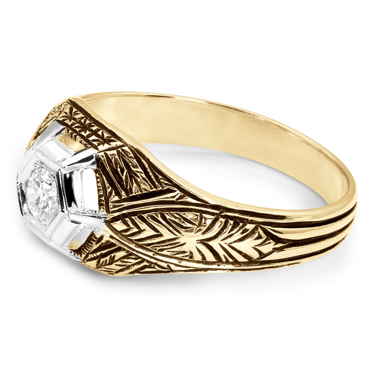 14K Yellow Gold Filigree Art Deco Vintage Style Diamond Engagement Ring — Antique  Jewelry Mall