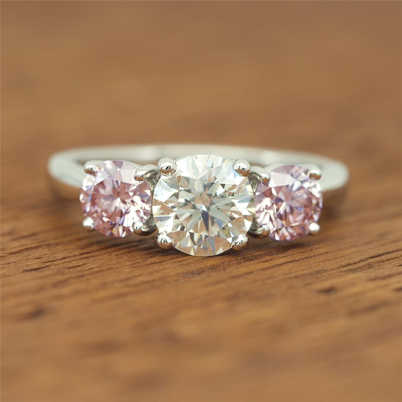 3 stone pink diamond ring