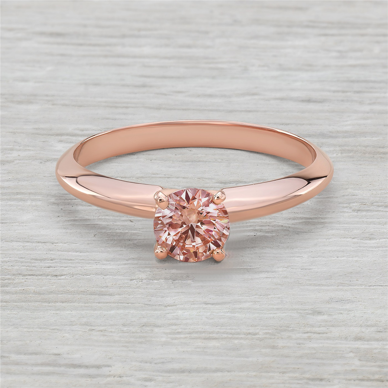 .54ct (half carat) Pink Diamond Solitaire Engagement Ring in 14K Rose Gold