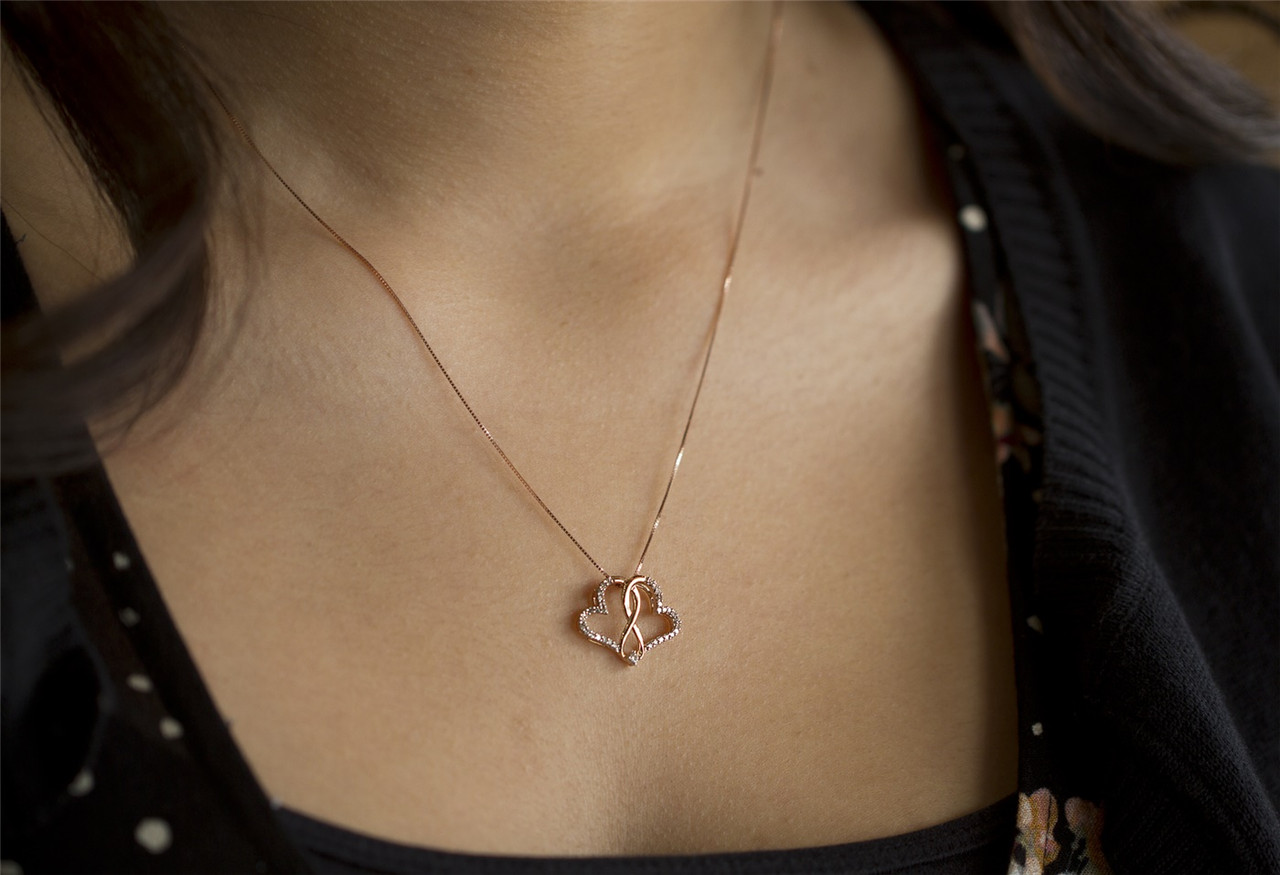 10kt Rose Gold and Diamond Interlocked Hearts Necklace 10kt Rose Gold and Diamond Interlocked Hearts Necklace