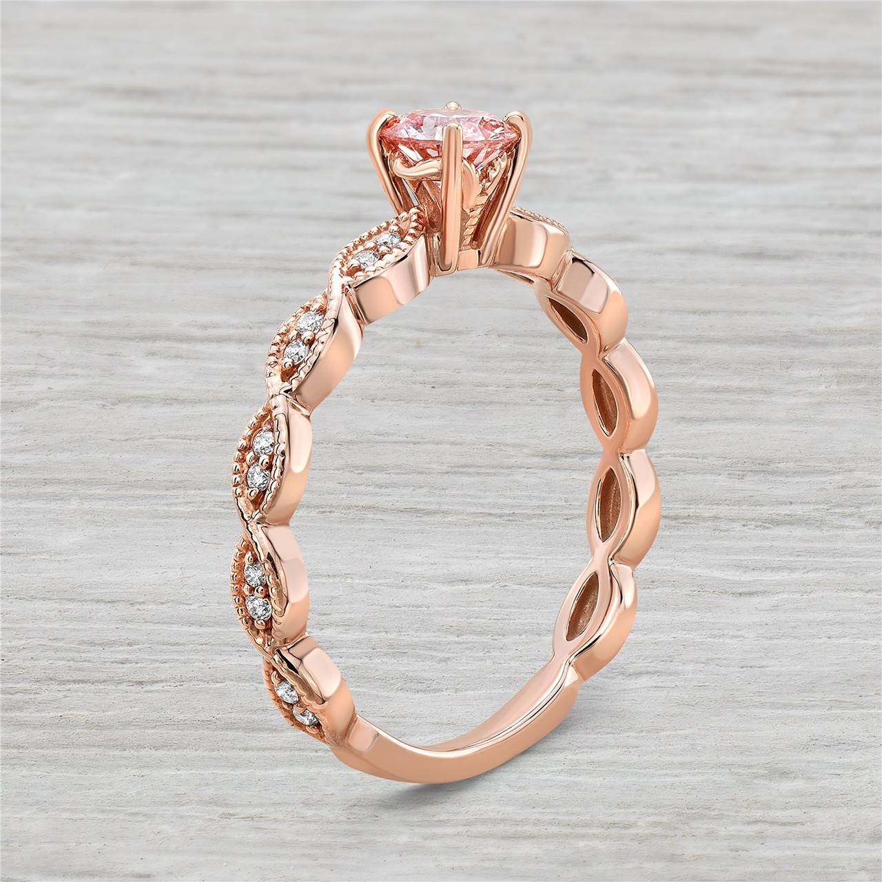 Gorgeous 14K Rose Gold and Pink Diamond (.45ct) Engagement Ring - Pink  Diamond Rings