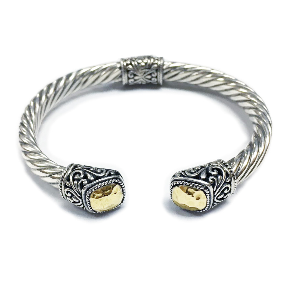 Samuel B Twisted Cable Bangle with Hammered Gold Cushion Endcaps