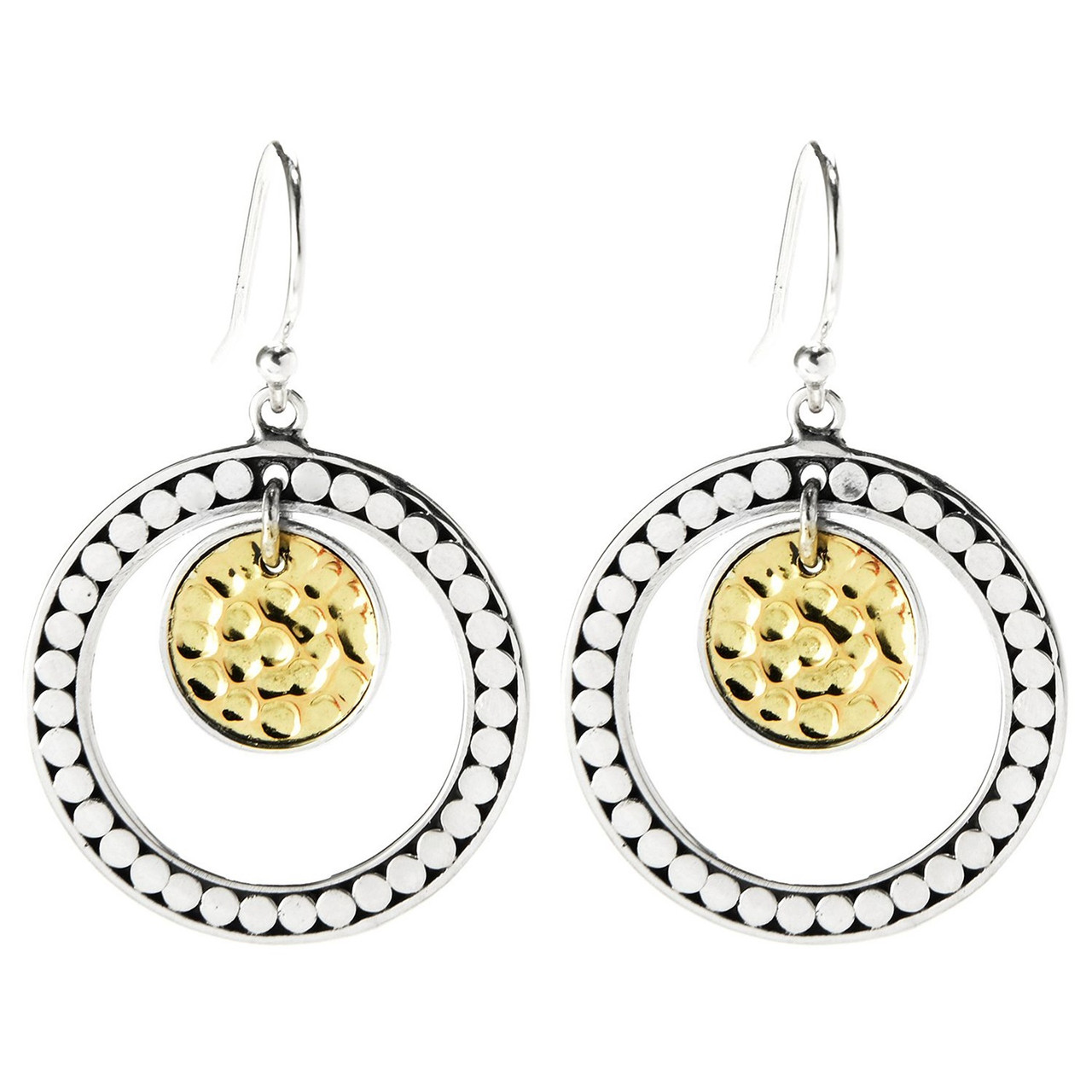 18k Yellow Gold & Sterling Silver Balinese Dot Earrings by Samuel B