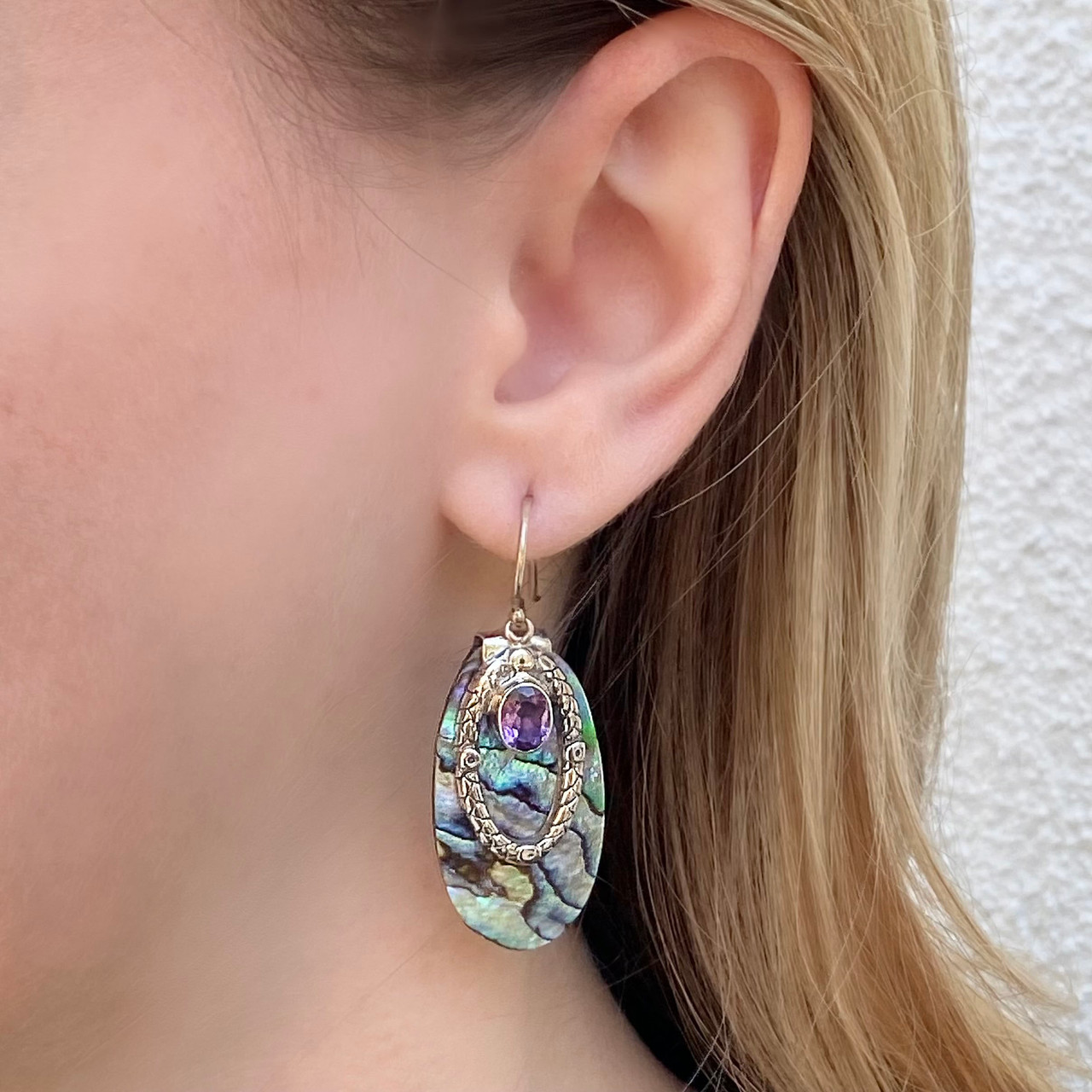 Sterling Silver, Paua Shell & Amethyst Earrings by Samuel B