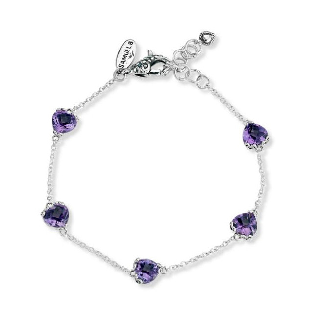 Sterling Silver 7mm Heart Gemstone Glow Bracelet by Samuel B