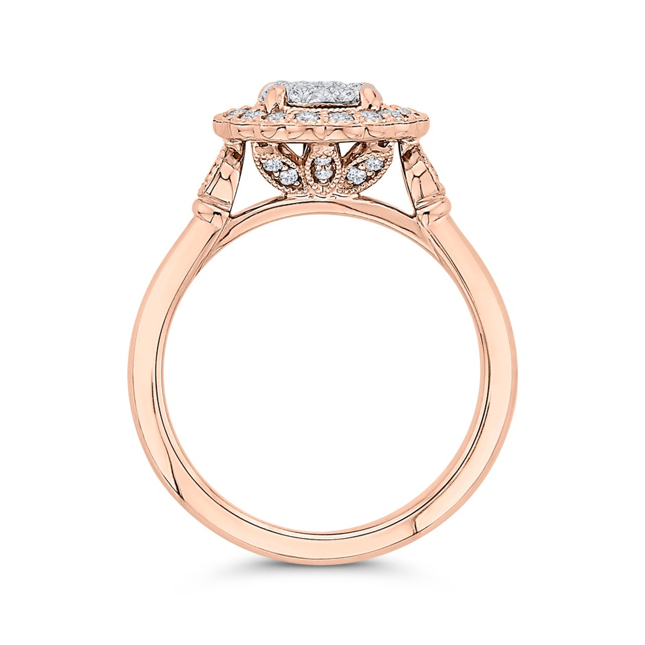 14K Rose Gold Vintage Style Diamond Halo Cluster Engagement Ring