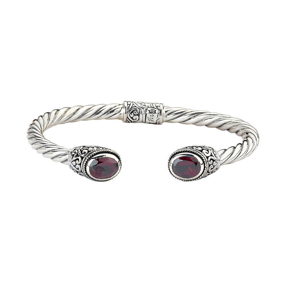 Sterling Silver Bangle Bracelet with Amethyst or, Blue Topaz or