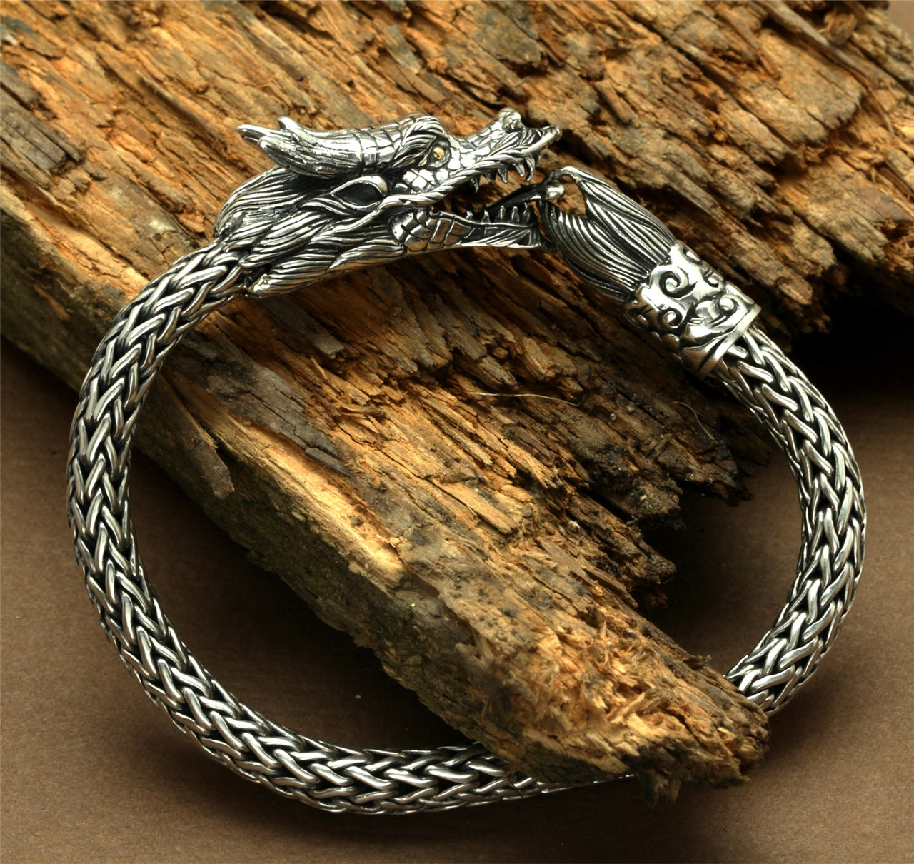 Sterling Silver Naga Dragon Bracelet by Samuel B - Mens Dragon