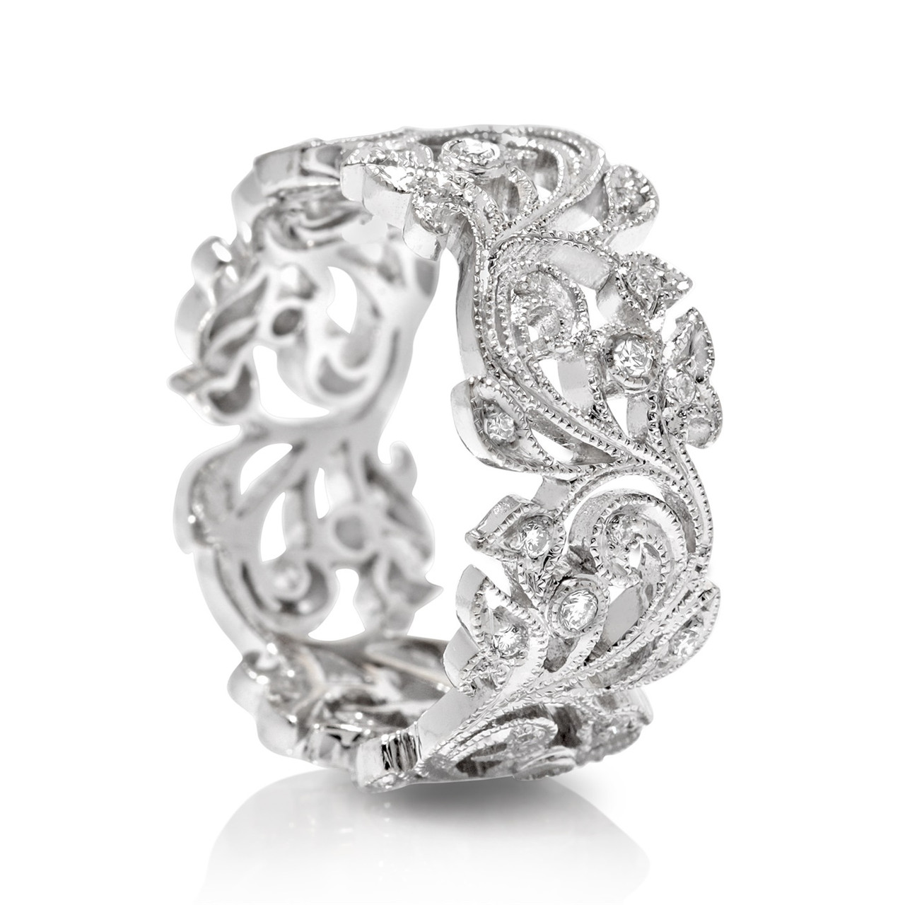 Vine Leaf Chevron Wedding Band - Abhika Jewels