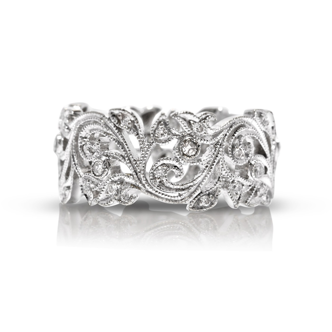 Beverley K White Gold Diamond Vine Ring Floral Design Diamond Band