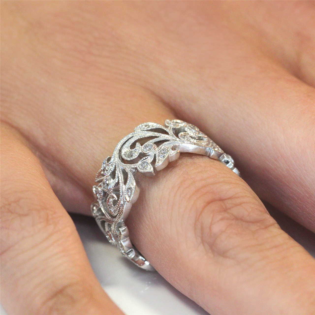 Beverley K White Gold Diamond Vine Ring Floral Design Diamond Band