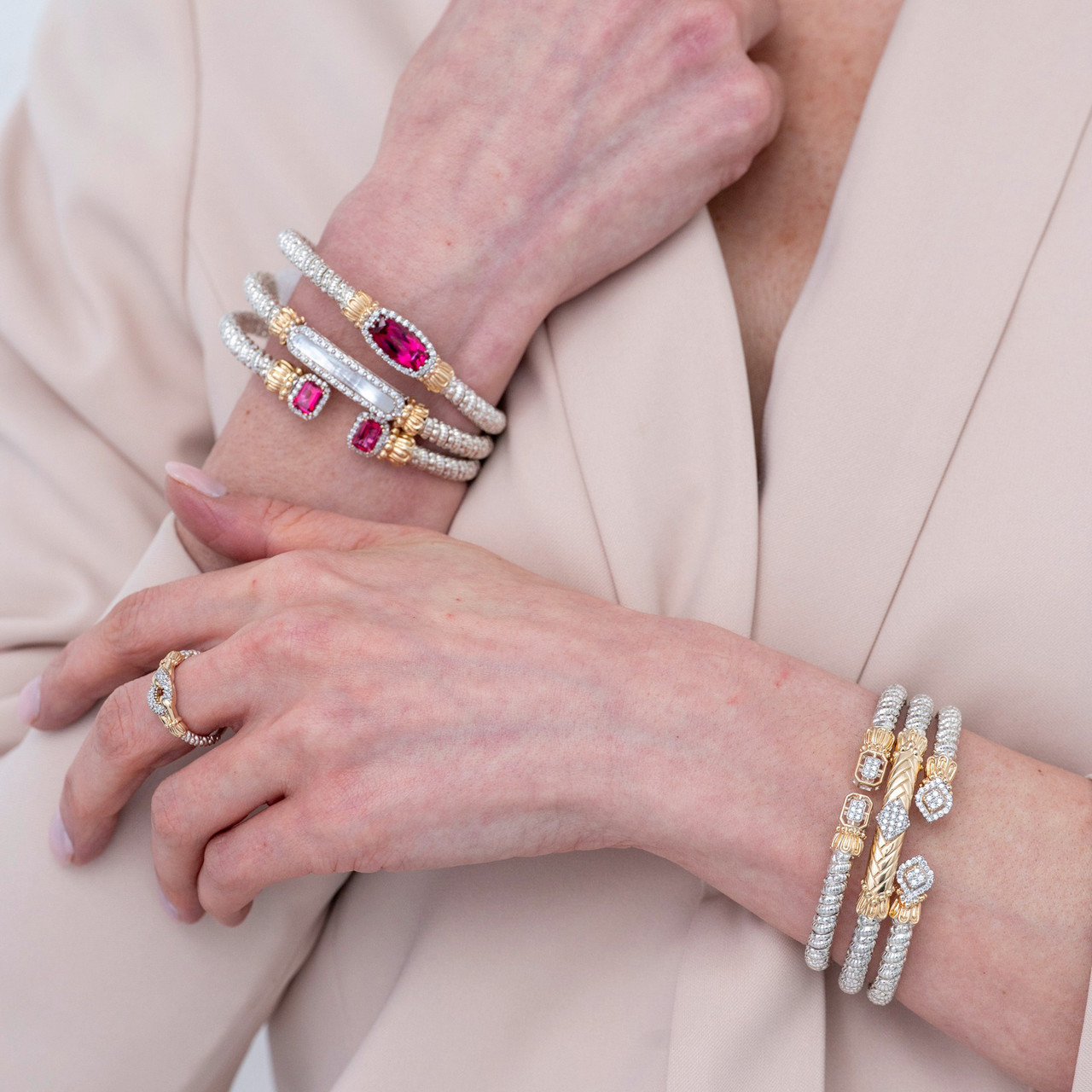 Sterling Silver, Yellow Gold, Diamond & Mother of Pearl