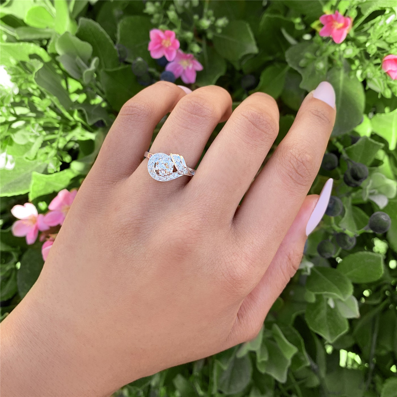 Gold, White Gold and Diamond B Blossom Ring