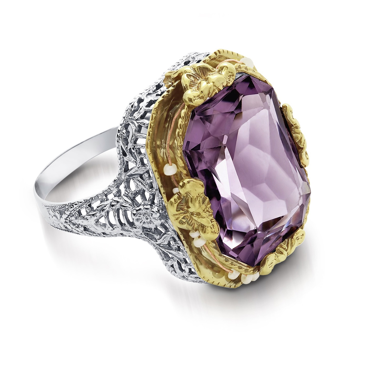 Vintage Amethyst Filigree Ring in 14K Gold