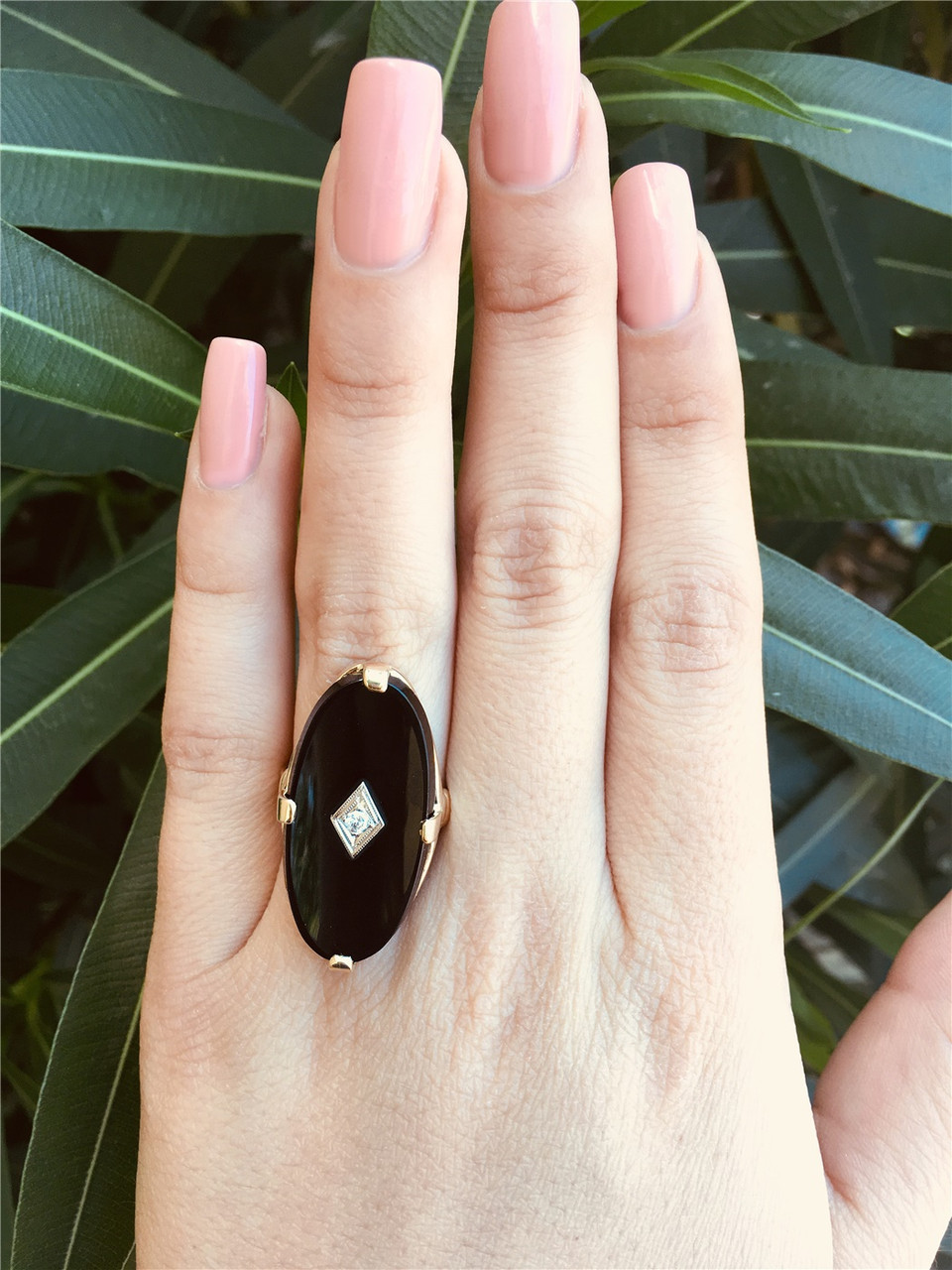 Vintage (1960s) Black Onyx & Diamond Ring, it's a looong piece of