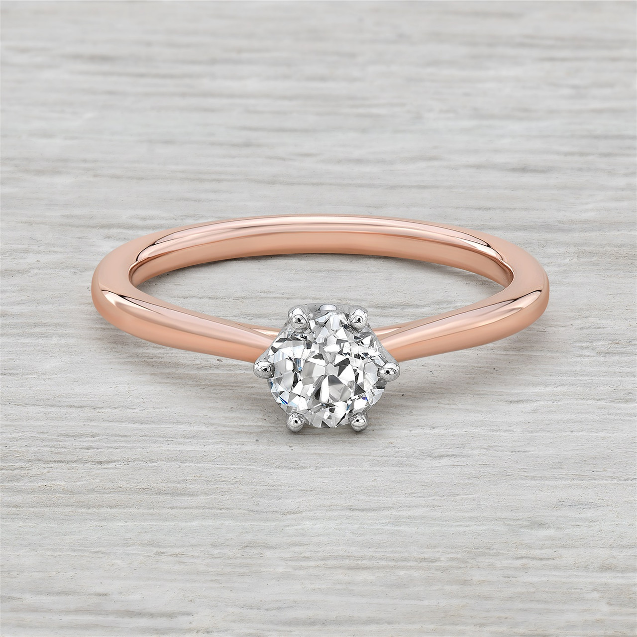 14K Rose Gold Vintage Inspired Engagement Ring with .63ct Old Euro Cut ...