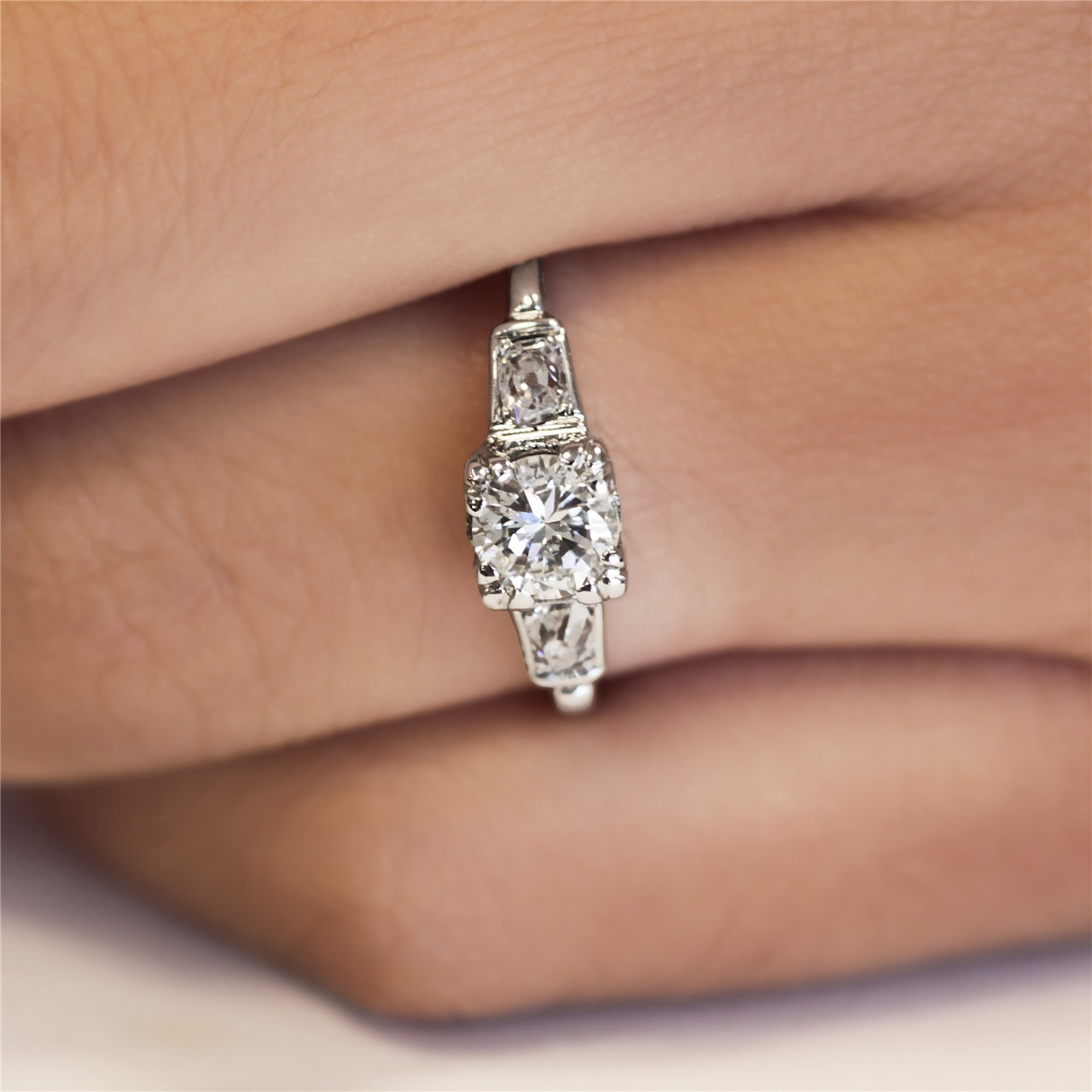 Vintage Engagement Ring with 1/2 Carat Diamond Art Deco Style