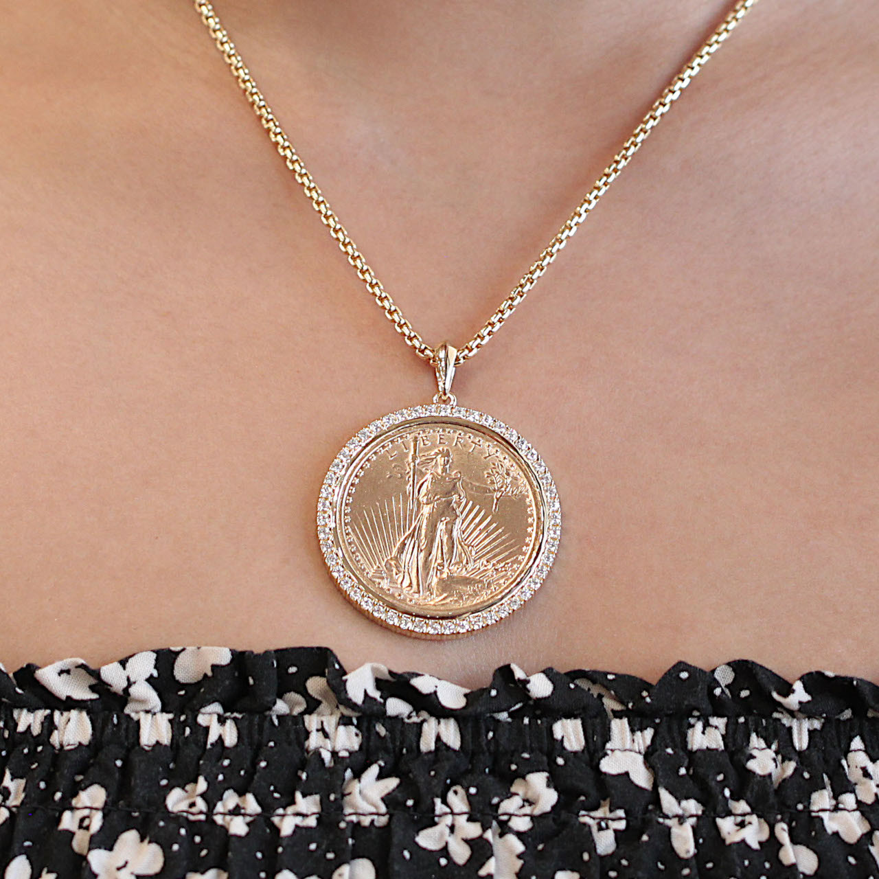 9ct Yellow Gold St Christopher Half Two Coin Holly Necklace