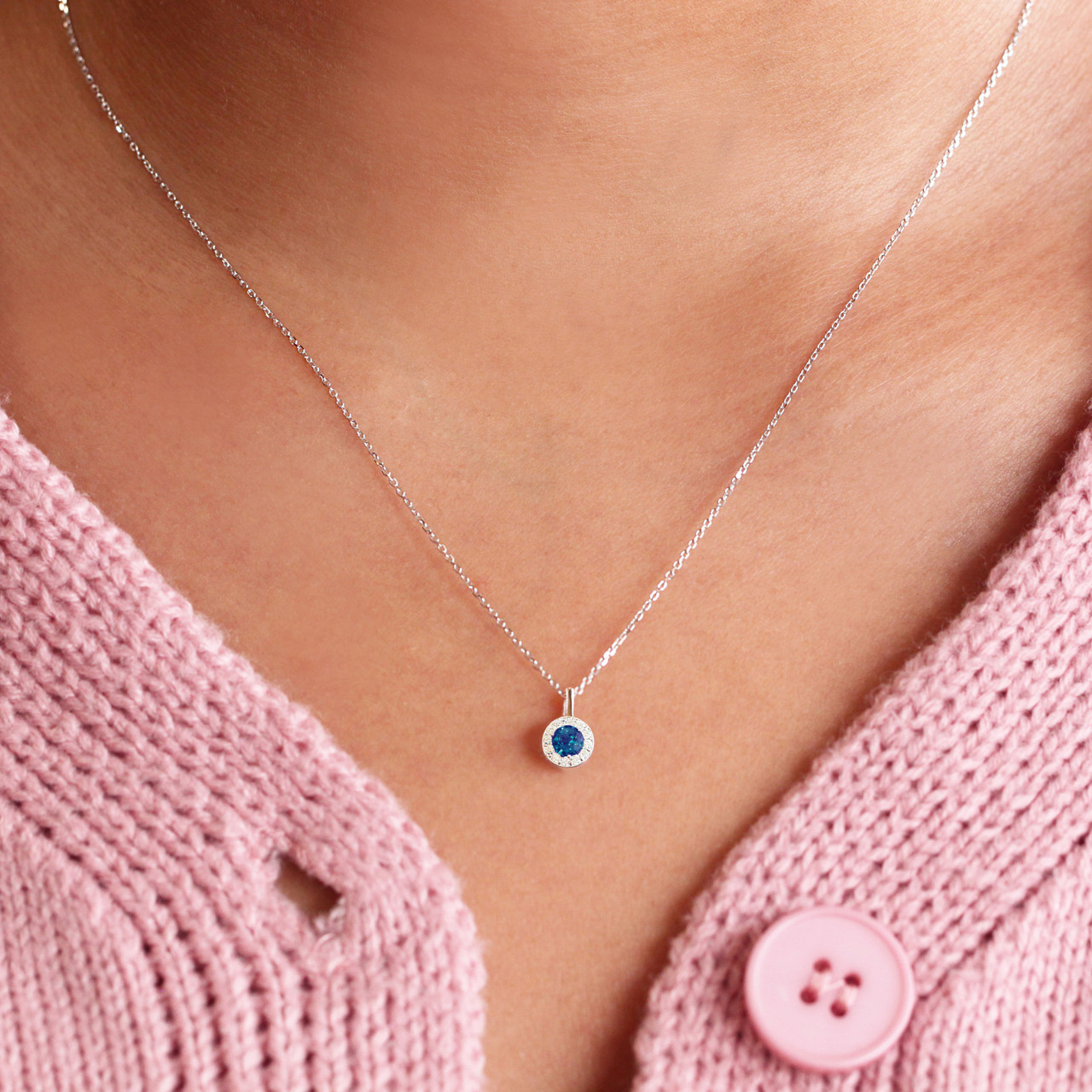 Sapphire & Diamond Halo Necklace
