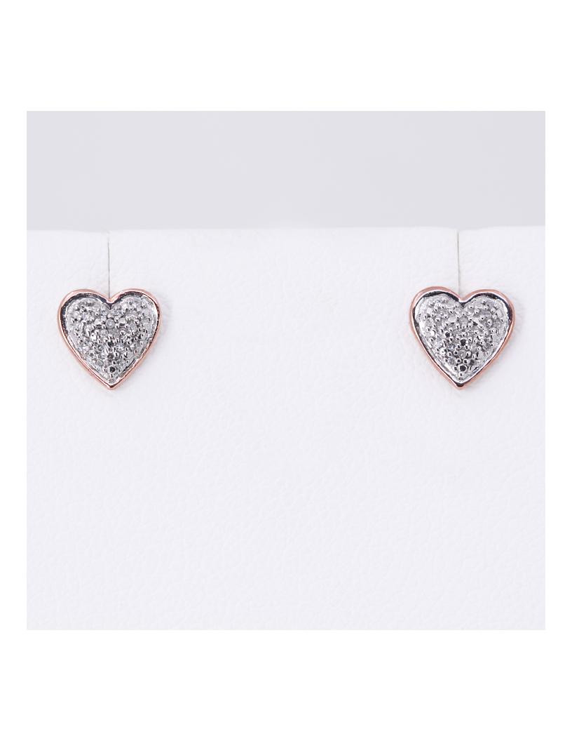 10K Rose Gold Diamond Heart Studs