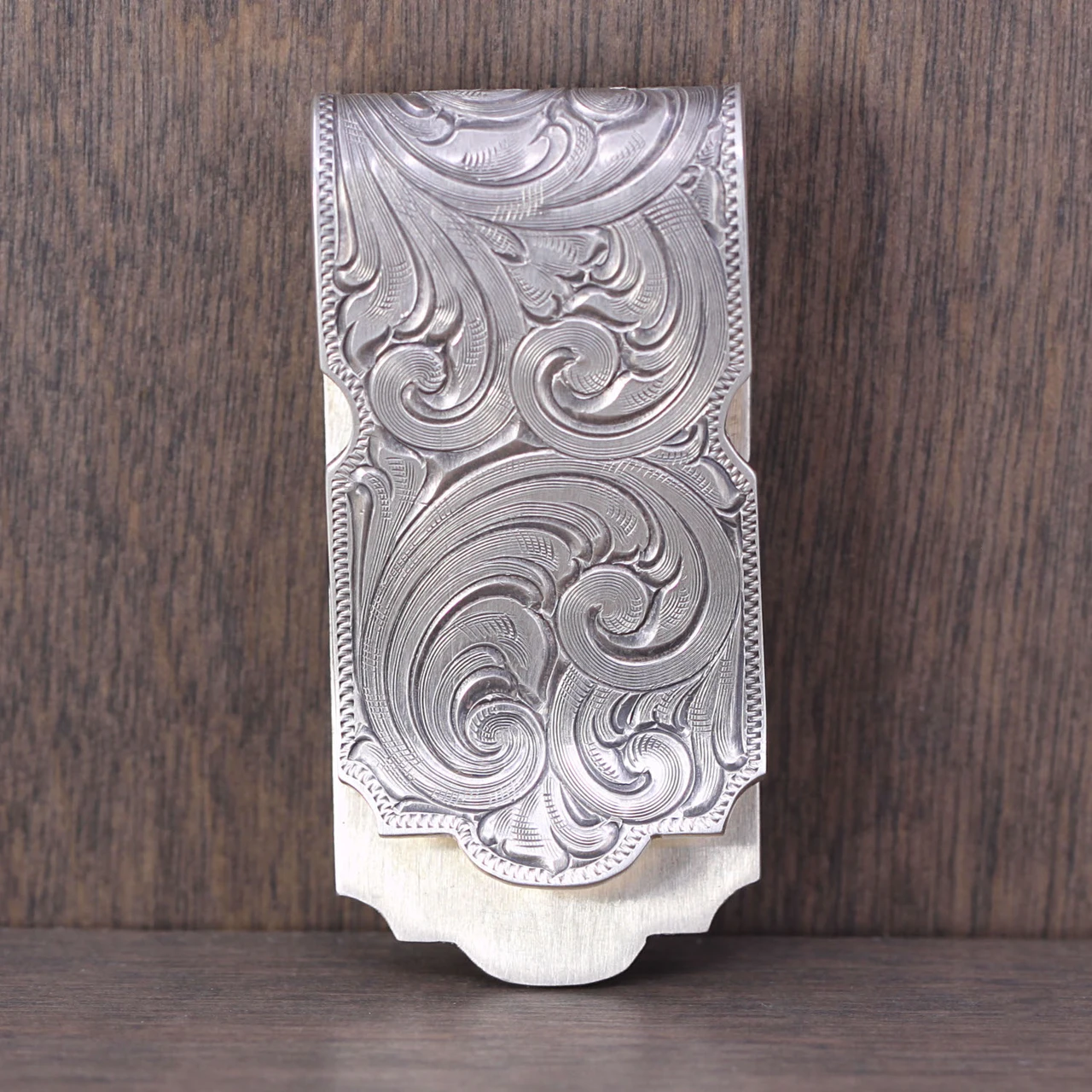 Gorgeous Hand Engraved Sterling Silver Western Style with  Silver Toned Etched Cowboy Money Clip main image 0